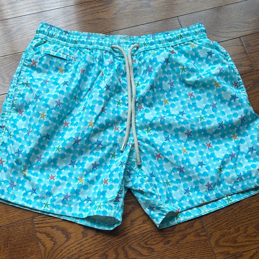 Boys MC2 Saint Barth Turquoise Star Pattern Swim Trunks